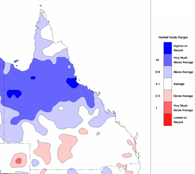Rainfall Deciles for the Queensland summer (1 Dec 2008 - 28 Feb 2009)